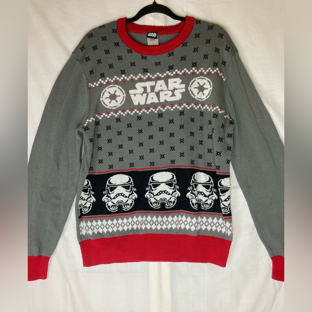 Star Wars Christmas Gray and Red Crewneck fun ugly sweater